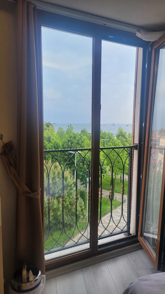 Fransız balkonlu pencereden yeşillik